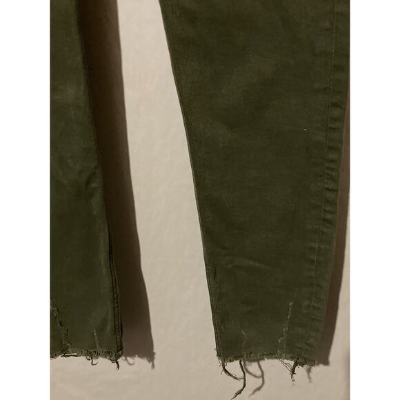 Zara Basic Denim Z1975 Size 8 Green Straight Jeans Floral Embroidery Raw Hem - Picture 3 of 8